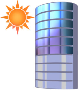 ペロブスカイト太陽電池をビルの壁面窓へ使用したイラスト