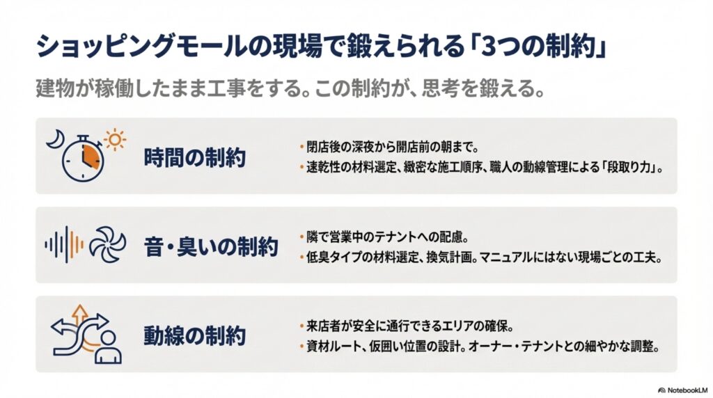 ショッピングモールの現場で鍛えられる3つの制約